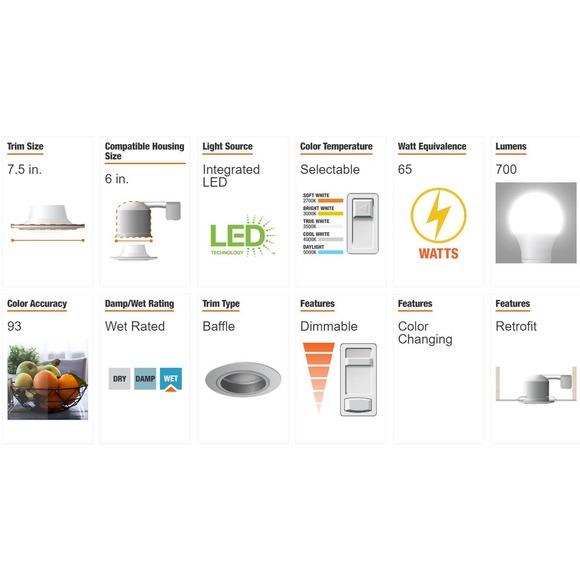 5"-6" Smart Adj. CCT Integrated LED Recessed Light Trim. Hubspace, Google, Alexa - Picture 6 of 6